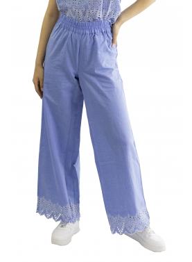 Pantalone palazzo con elastico in vita e ricami alla caviglia Only